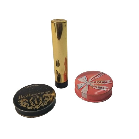 Vintage Makeup Lot Heather Rouge Faberge Lip Stick Cosmetics Blush Tins 40s 50s - Picture 5 of 12